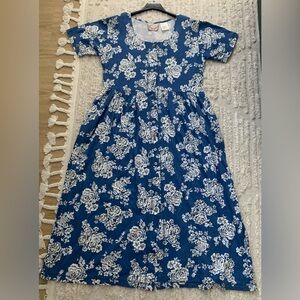 Erika Blue and White Floral Dress 100% Cotton (Size M)